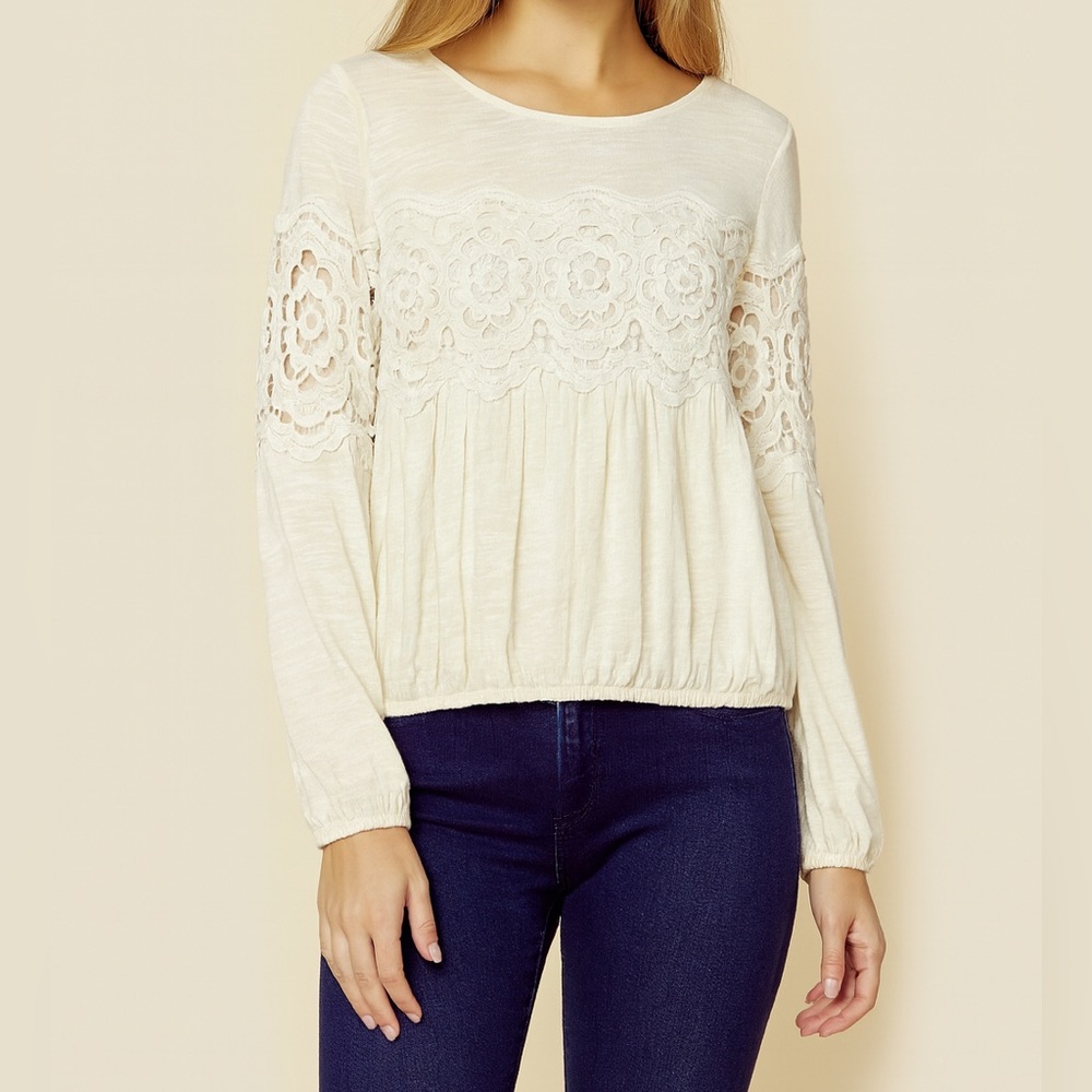 American Rag Crochet Lace Blouse Long Sleeve Peasant Top Cream Size M